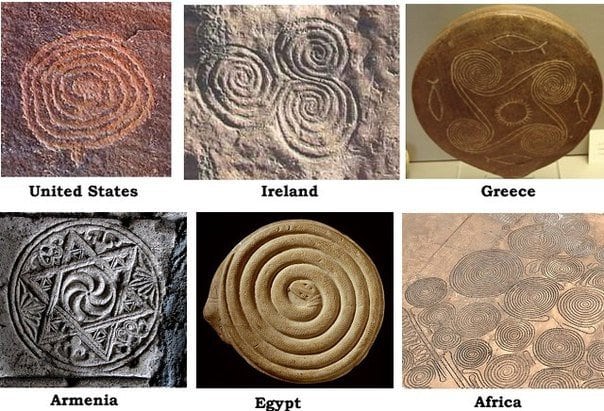 Фотография изображений спирали у древних цивилизаций